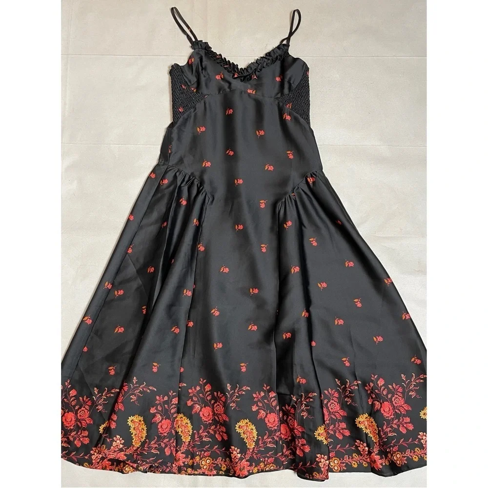 New Free People On My Own Floral Satin Black Dress Size S